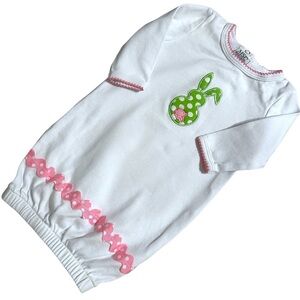 Vintage MSC Baby Gown 0-6M – Easter Bunny, Polka Dot Appliqué, Ruffle Trim